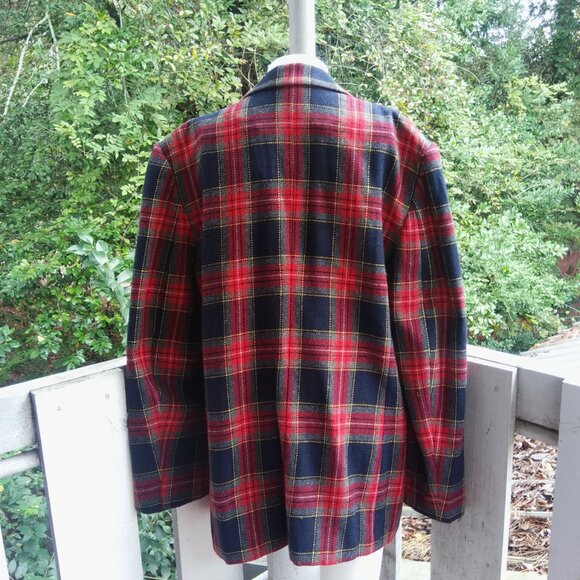 Vintage 80s 90s Wool Plaid Tartan Preppy Academia Oversized Blazer Women Sz 16 - Picture 2 of 8